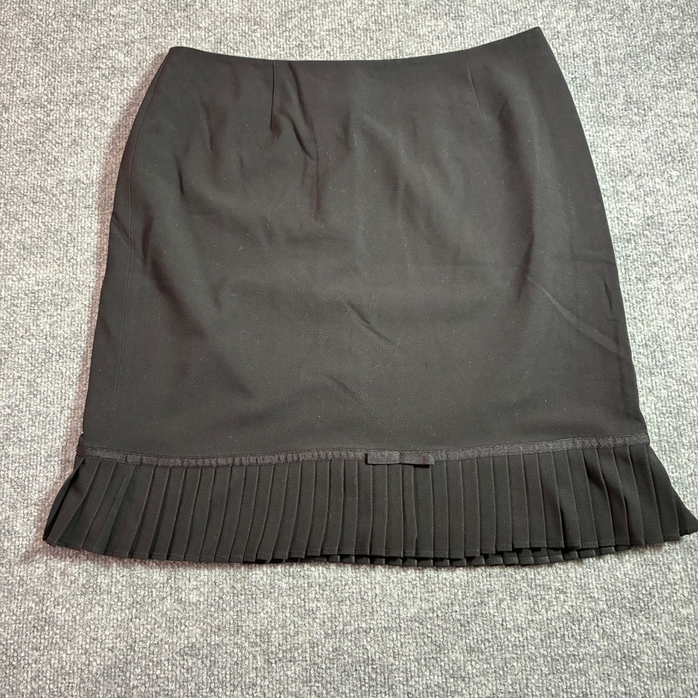 Worthington Pencil Skirt Womens 12 Black Bow Pleated Hem Stretch Office